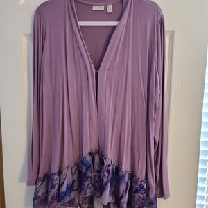LOGO Lori Goldstein 1X Rayon 230 Cardigan with printed trim Vintage Lace Purple